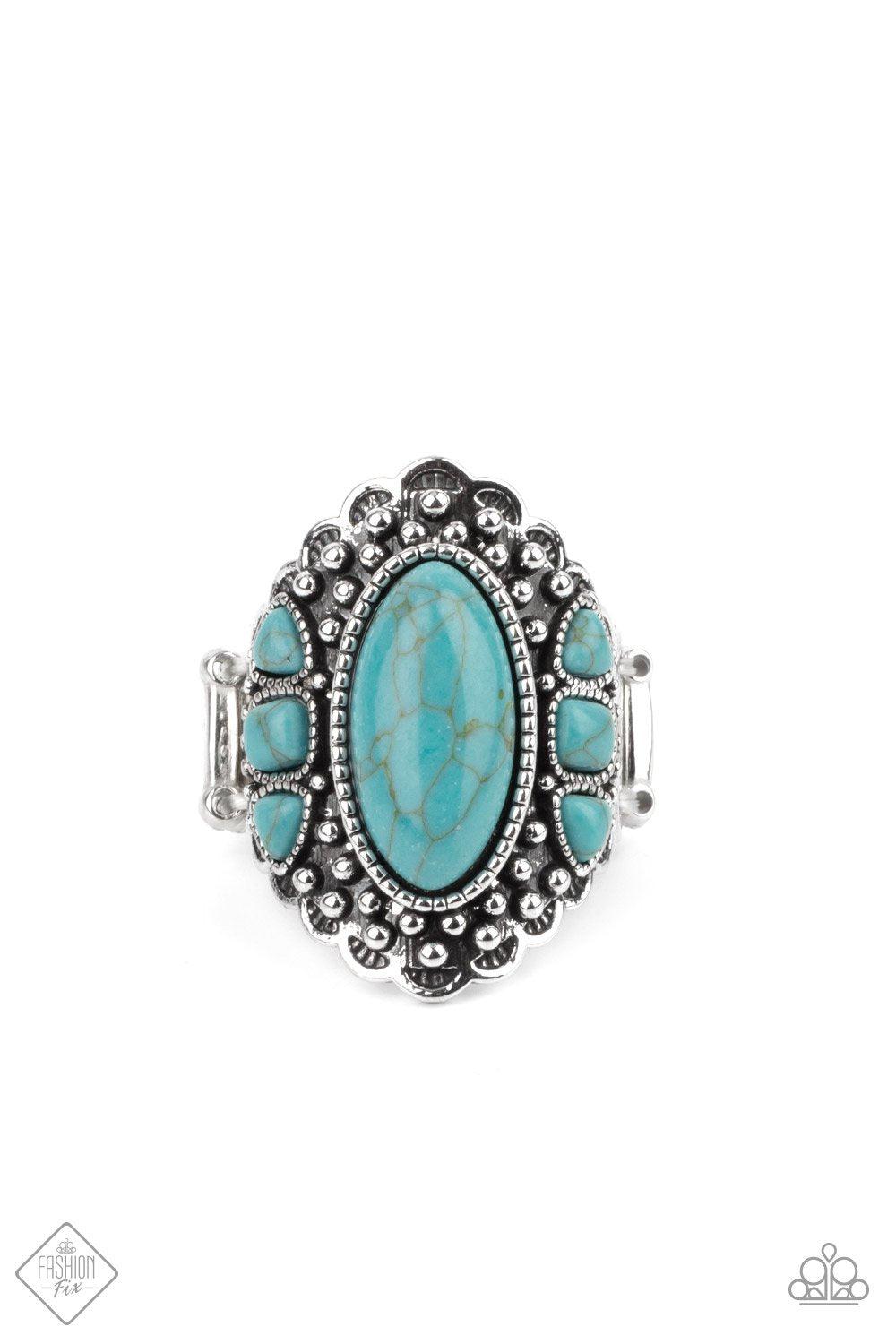 Rustler Road Turquoise Blue Stone Ring - Paparazzi Accessories- lightbox - CarasShop.com - Paparazzi Jewelry by Cara Jewels