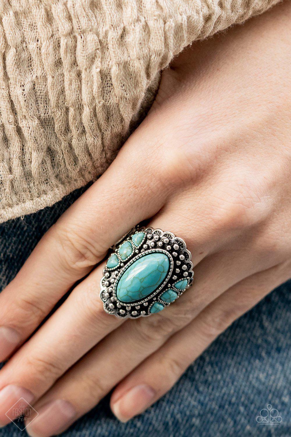 Rustler Road Turquoise Blue Stone Ring - Paparazzi Accessories- lightbox - CarasShop.com - Paparazzi Jewelry by Cara Jewels
