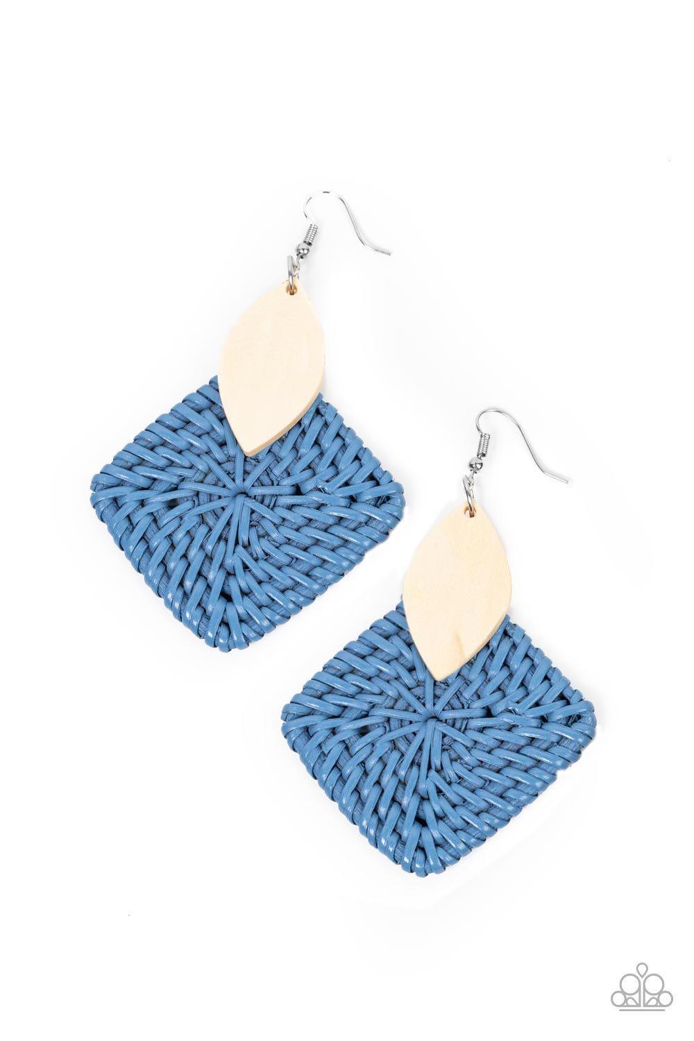 Sabbatical WEAVE Blue Wicker Earrings - Paparazzi Accessories- lightbox - CarasShop.com - Paparazzi Jewelry by Cara Jewels