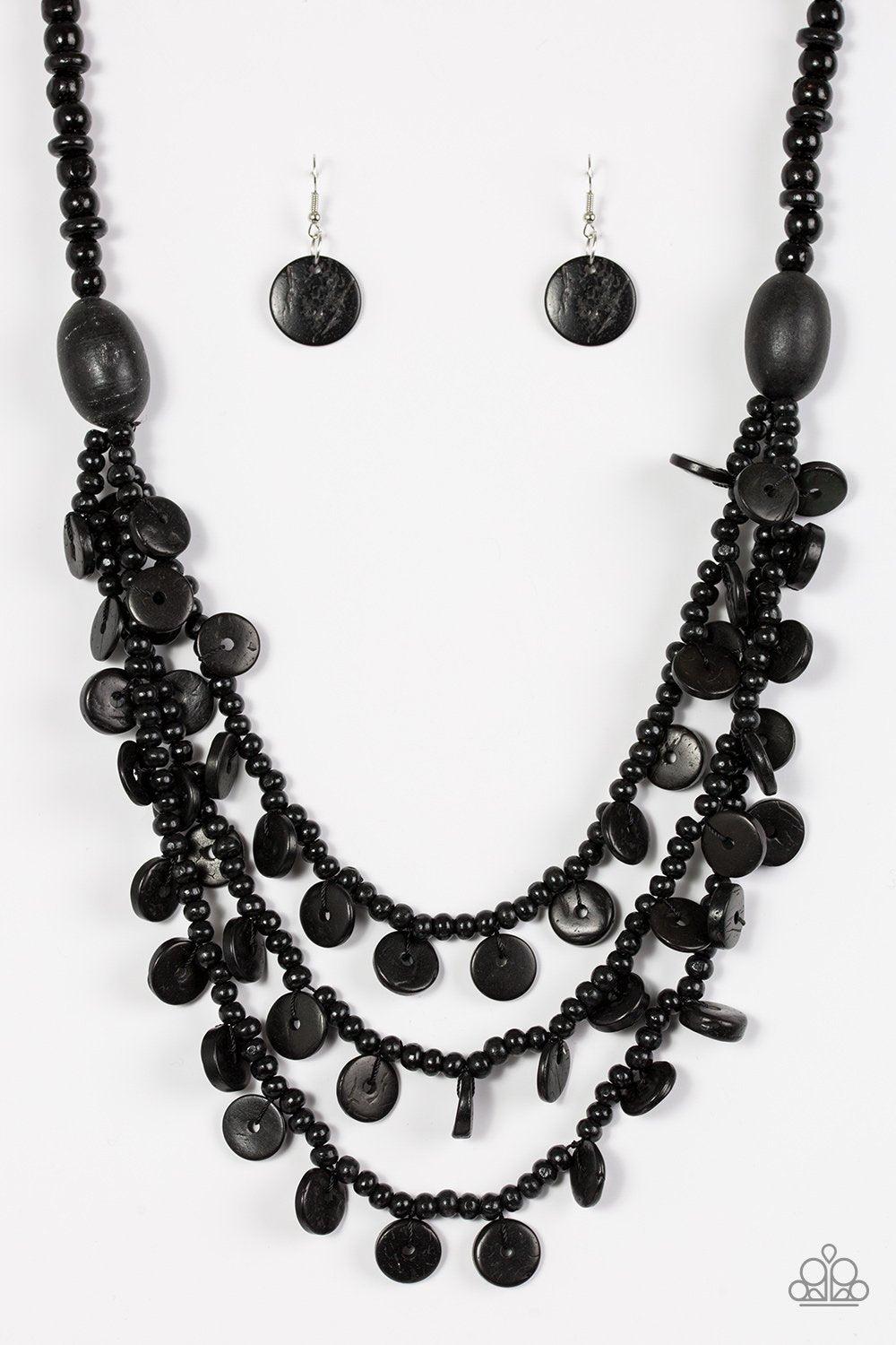 Safari Samba Black Wood Necklace - Paparazzi Accessories - free matching earrings -CarasShop.com - Paparazzi Jewelry by Cara Jewels