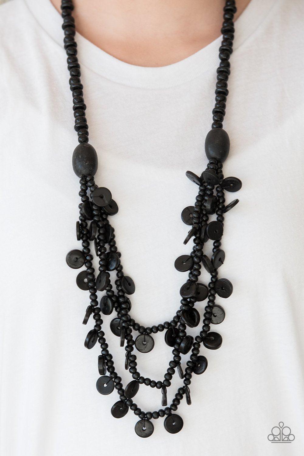 Safari Samba Black Wood Necklace - Paparazzi Accessories- lightbox - CarasShop.com - Paparazzi Jewelry by Cara Jewels