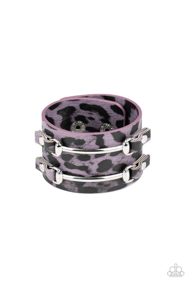 Safari Scene Purple Animal Print Wrap Snap Bracelet - Paparazzi Accessories- lightbox - CarasShop.com - Paparazzi Jewelry by Cara Jewels