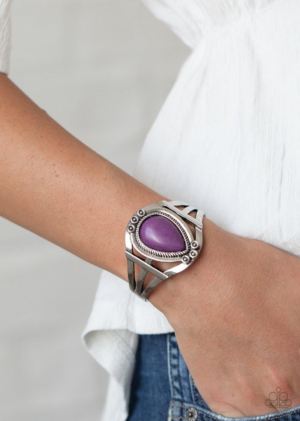 Sage Brush Beauty Purple Stone Cuff Bracelet - Paparazzi Accessories- lightbox - CarasShop.com - Paparazzi Jewelry by Cara Jewels