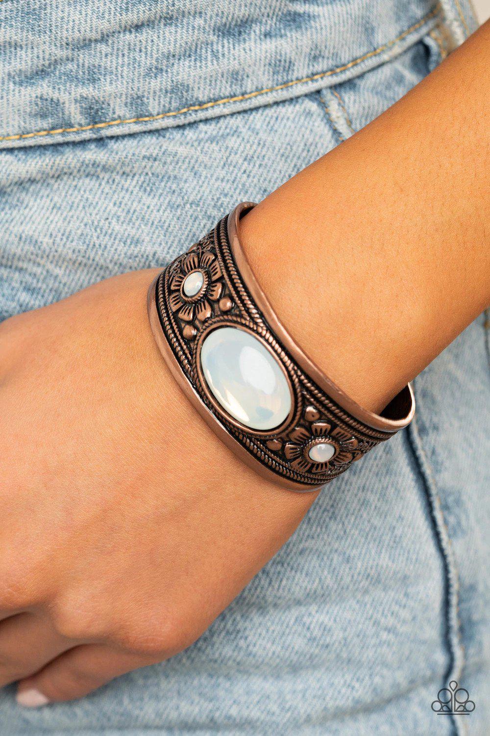Sage Sanctuary Copper Cuff Bracelet - Paparazzi Accessories- on model - CarasShop.com - Paparazzi Jewelry by Cara Jewels