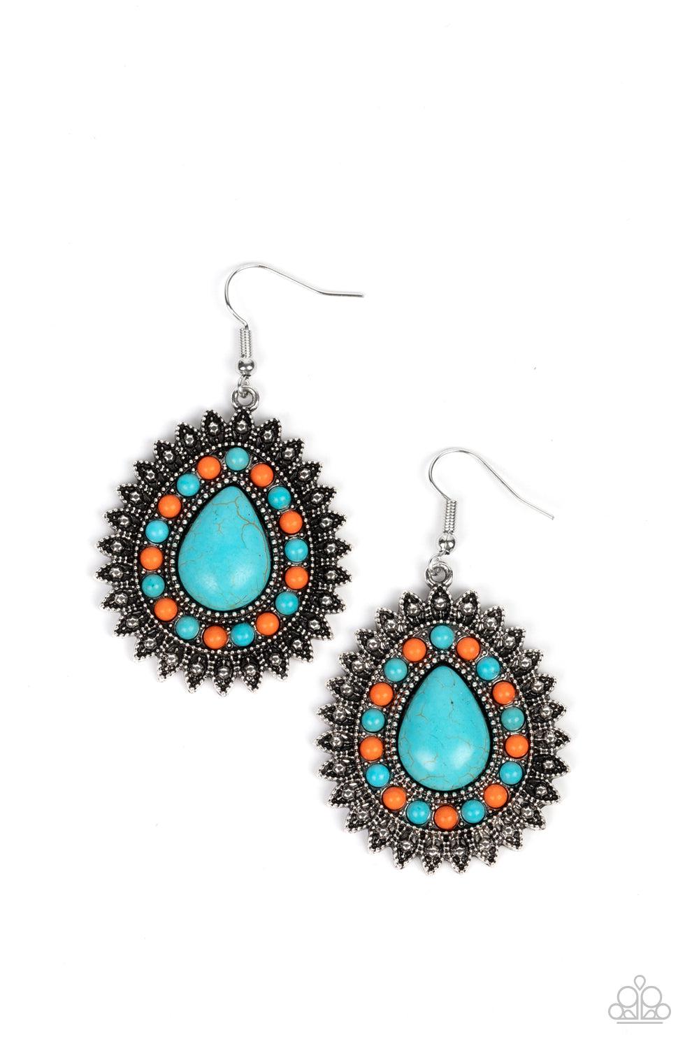 Sagebrush Sabbatical Turquoise Blue Stone Earrings - Paparazzi Accessories- lightbox - CarasShop.com - Paparazzi Jewelry by Cara Jewels