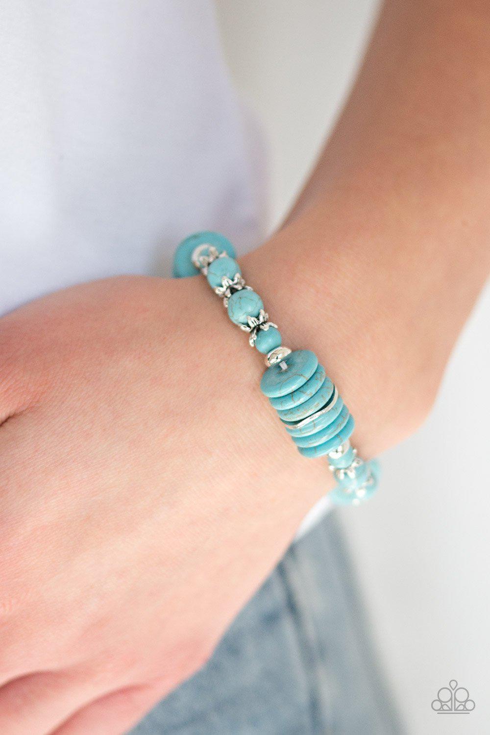 Sagebrush Serenade Turquoise Blue Stone Stretch Bracelet - Paparazzi Accessories- lightbox - CarasShop.com - Paparazzi Jewelry by Cara Jewels
