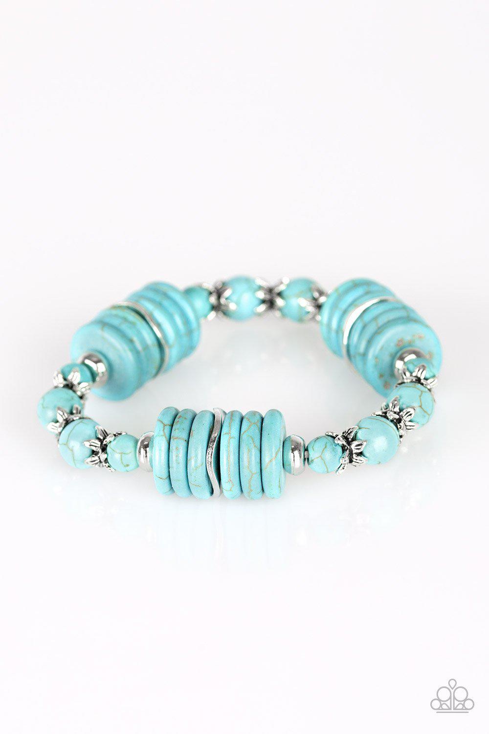 Sagebrush Serenade Turquoise Blue Stone Stretch Bracelet - Paparazzi Accessories- on model - CarasShop.com - Paparazzi Jewelry by Cara Jewels