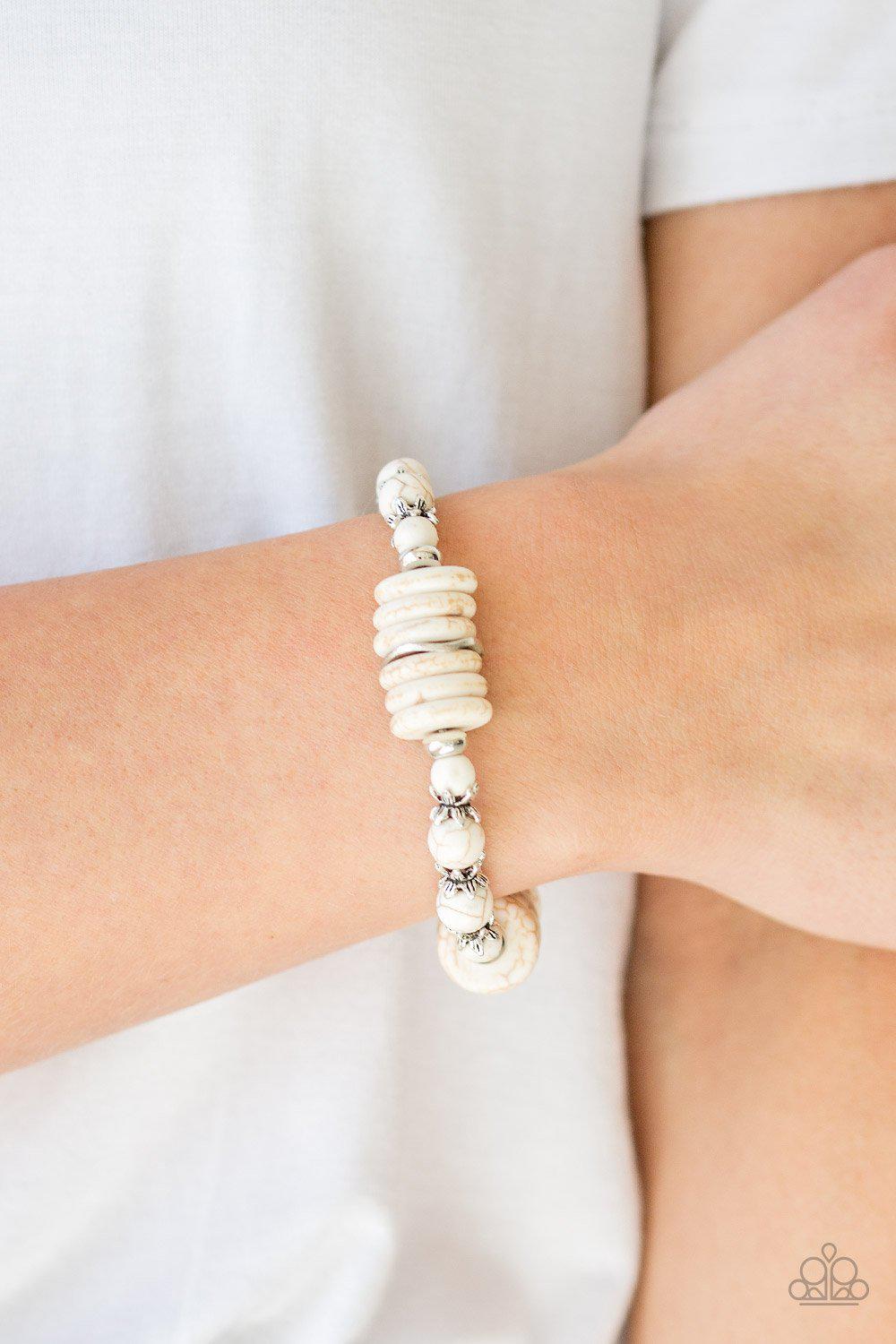 Sagebrush Serenade White Stone Bracelet - Paparazzi Accessories- on model - CarasShop.com - Paparazzi Jewelry by Cara Jewels