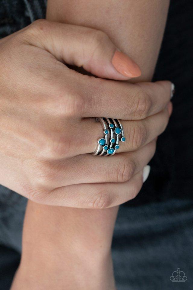 Saguaro Skies Blue and Silver Ring - Paparazzi Accessories- on model - CarasShop.com - Paparazzi Jewelry by Cara Jewels