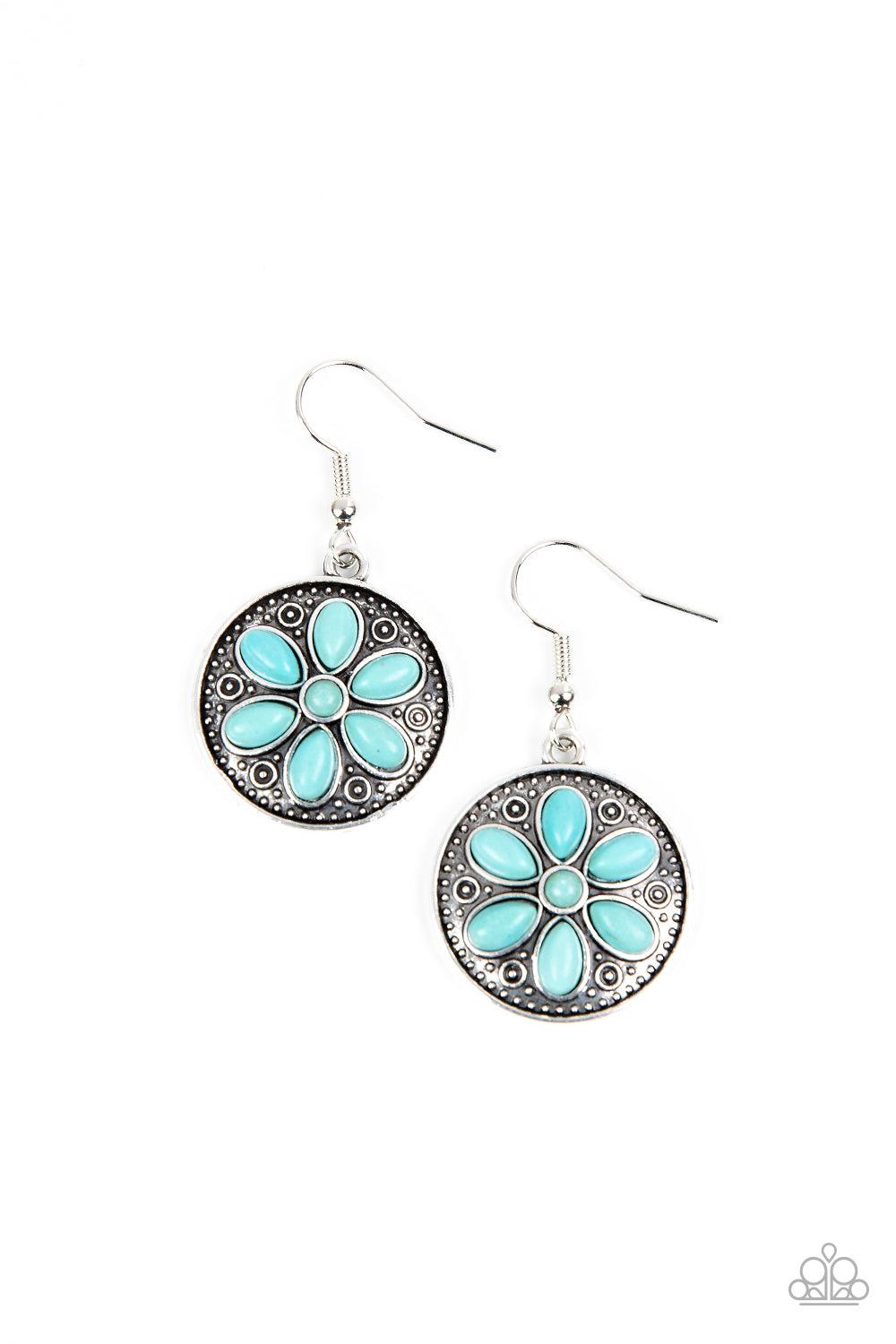 Saguaro Spring Turquoise Blue Stone Flower Earrings - Paparazzi Accessories- lightbox - CarasShop.com - Paparazzi Jewelry by Cara Jewels