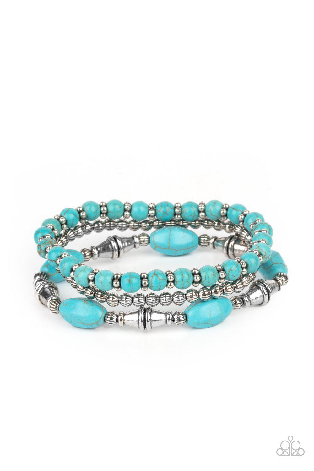 Sahara Sanctuary Turquoise Blue Stone Stretch Bracelet Set - Paparazzi Accessories- lightbox - CarasShop.com - Paparazzi Jewelry by Cara Jewels