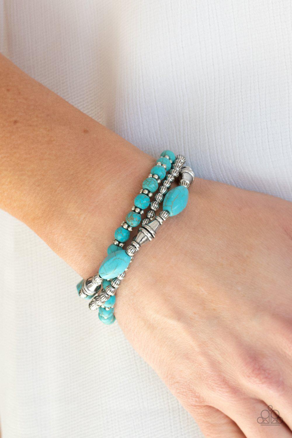 Sahara Sanctuary Turquoise Blue Stone Stretch Bracelet Set - Paparazzi Accessories- lightbox - CarasShop.com - Paparazzi Jewelry by Cara Jewels