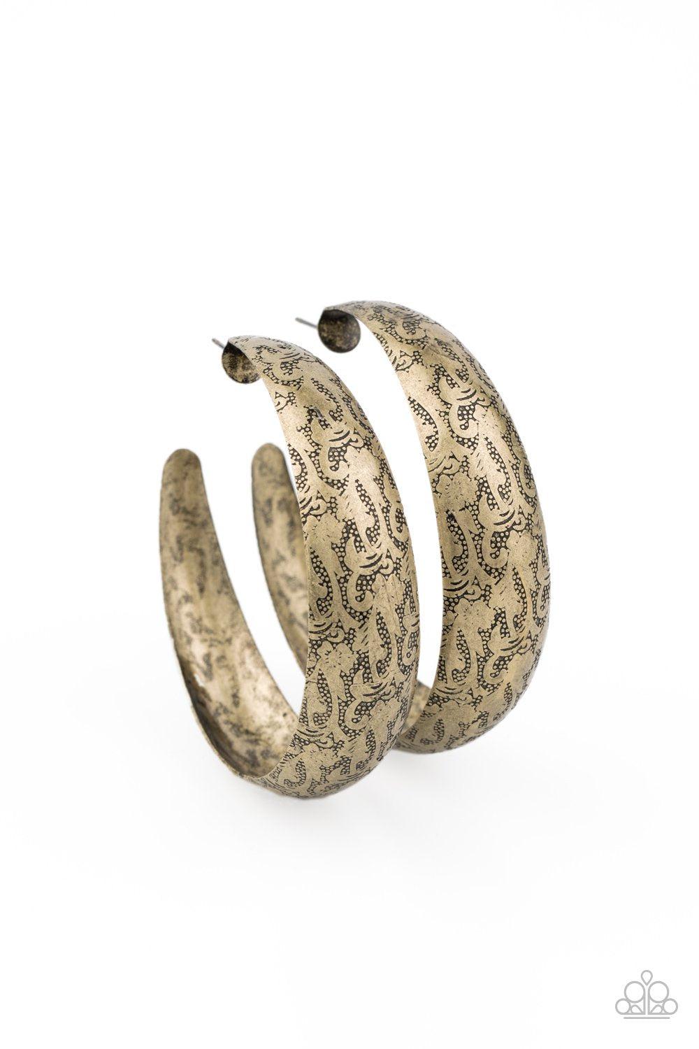 Sahara Sandstorm Brass Hoop Earrings - Paparazzi Accessories- lightbox - CarasShop.com - Paparazzi Jewelry by Cara Jewels