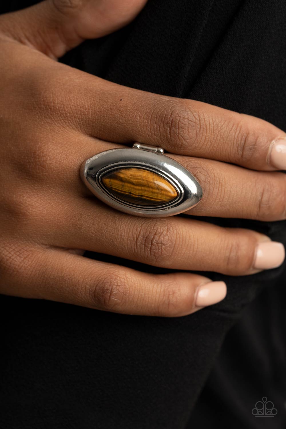 Sahara Seer Brown Tiger's Eye Stone Ring - Paparazzi Accessories- on model - CarasShop.com - Paparazzi Jewelry by Cara Jewels