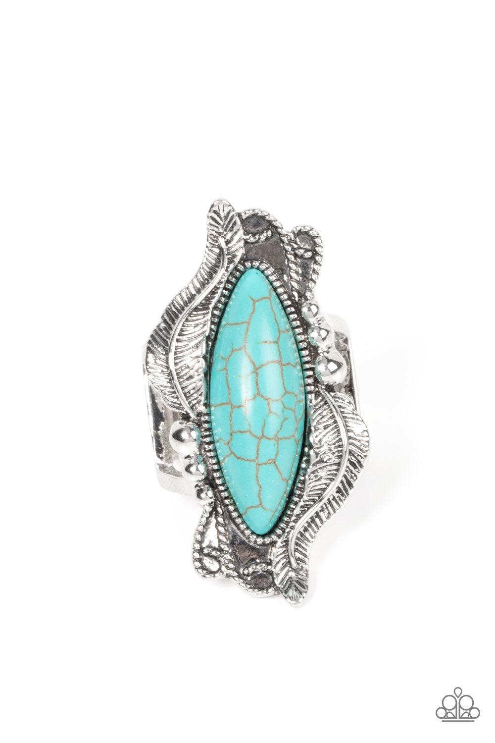 Sahara Serendipity Turquoise Blue Stone Ring - Paparazzi Accessories- lightbox - CarasShop.com - Paparazzi Jewelry by Cara Jewels