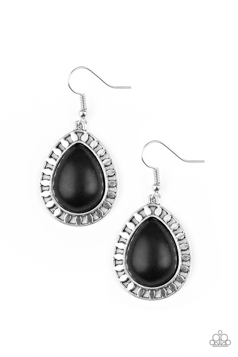 Sahara Serenity Black Stone Teardrop Earrings - Paparazzi Accessories- lightbox - CarasShop.com - Paparazzi Jewelry by Cara Jewels