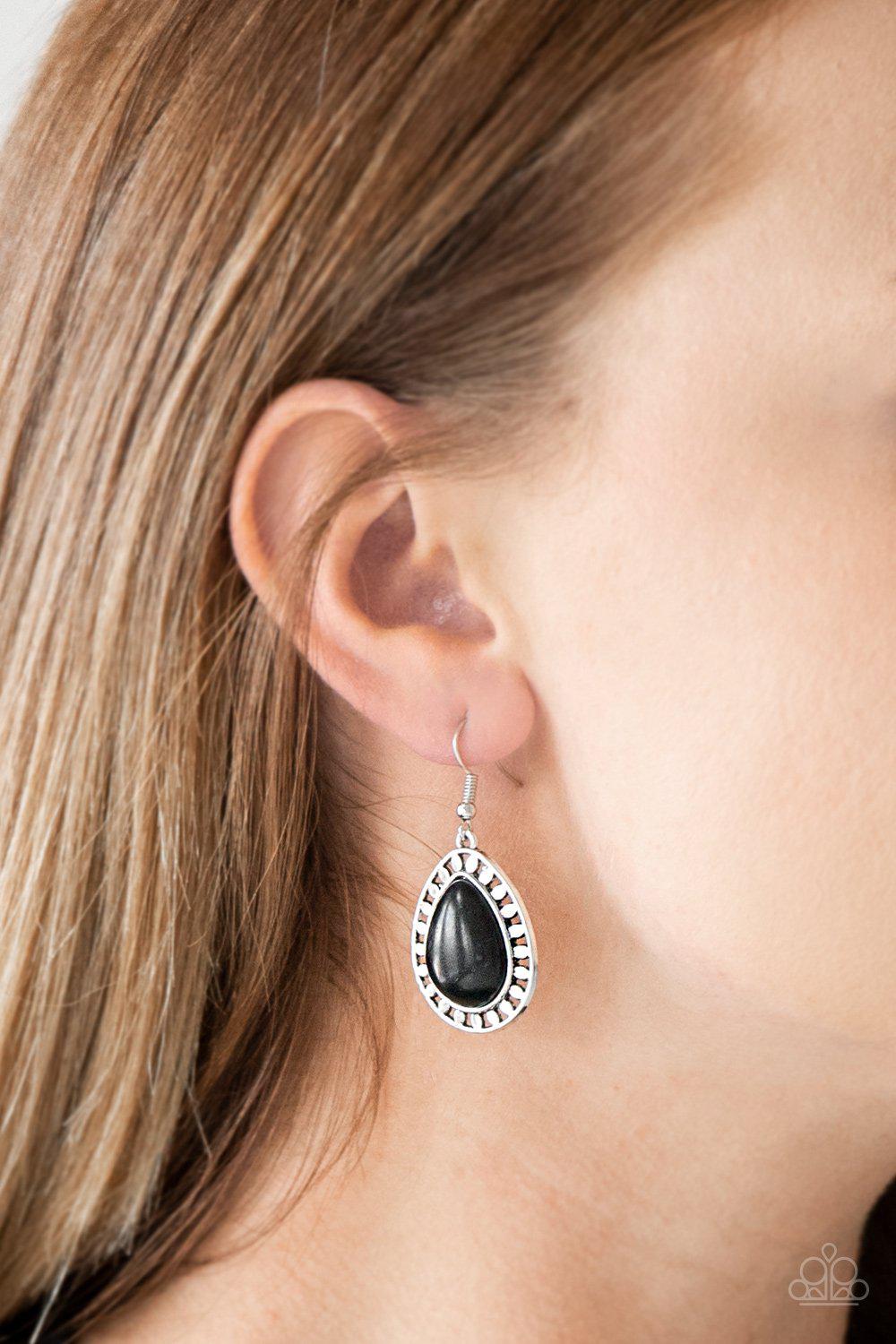 Sahara Serenity Black Stone Teardrop Earrings - Paparazzi Accessories- lightbox - CarasShop.com - Paparazzi Jewelry by Cara Jewels