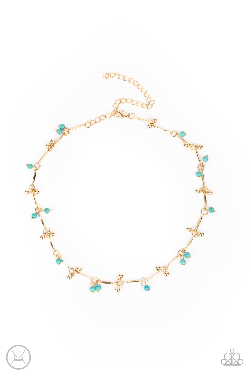 Sahara Social Gold and Turquoise Choker Necklace - Paparazzi Accessories- lightbox - CarasShop.com - Paparazzi Jewelry by Cara Jewels