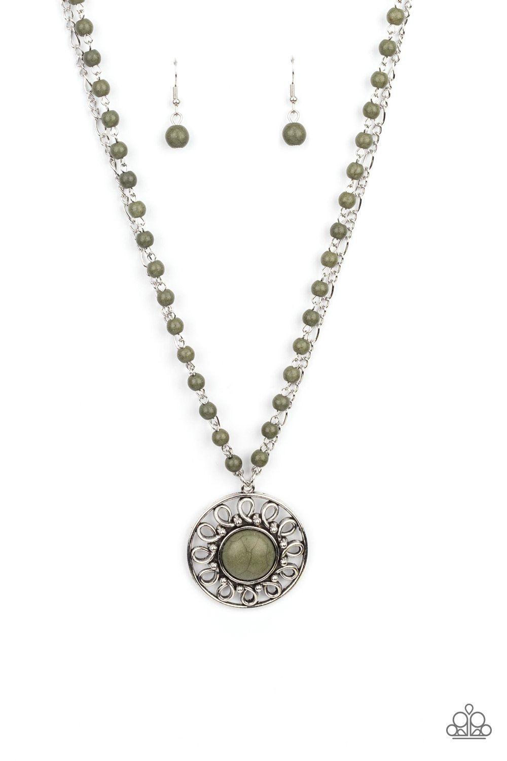 Sahara Suburb Green Stone Necklace - Paparazzi Accessories- lightbox - CarasShop.com - Paparazzi Jewelry by Cara Jewels