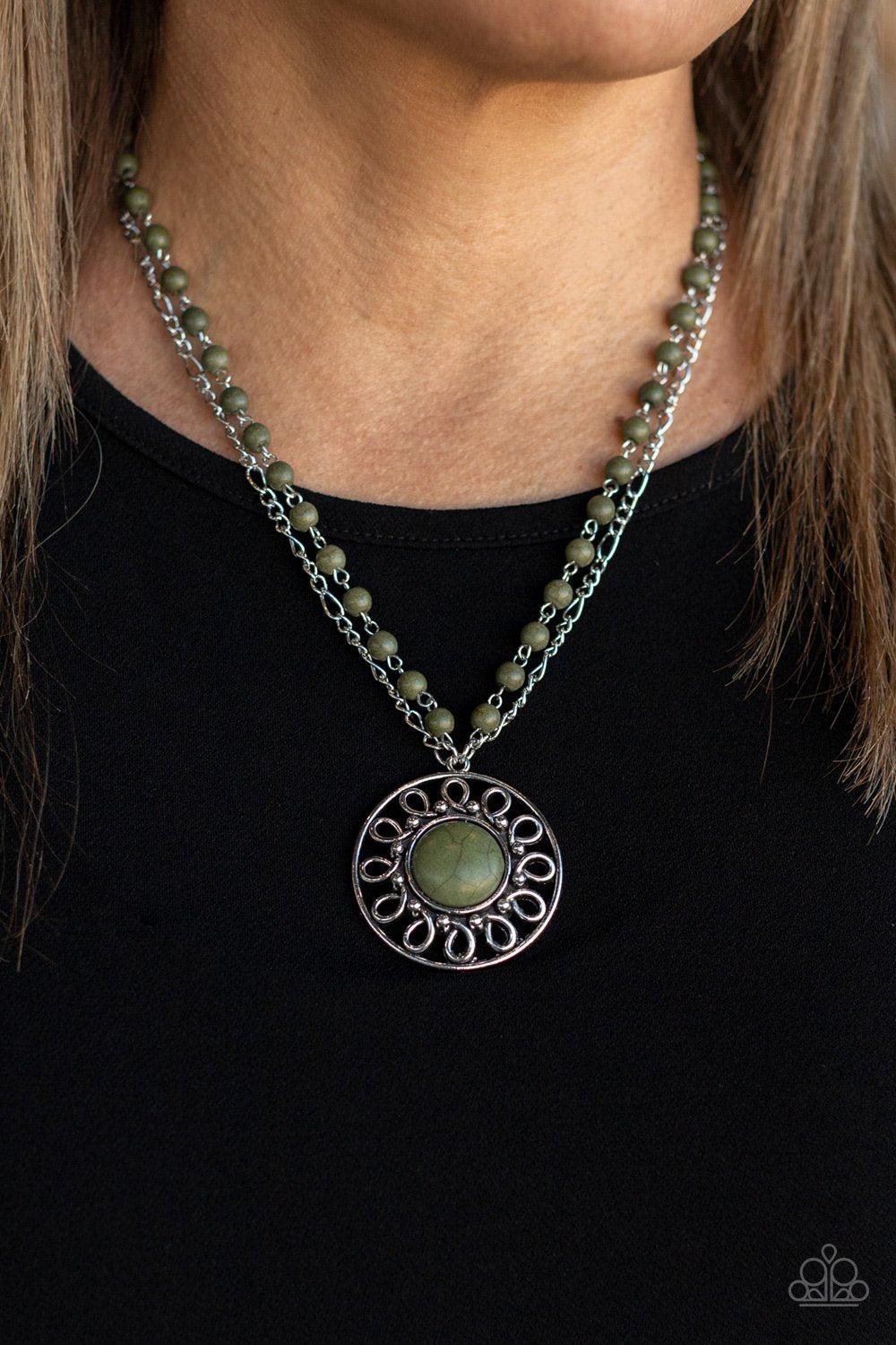Sahara Suburb Green Stone Necklace - Paparazzi Accessories- lightbox - CarasShop.com - Paparazzi Jewelry by Cara Jewels