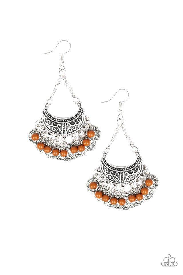 Sahara Treasure Brown and Silver Earrings - Paparazzi Accessories- lightbox - CarasShop.com - Paparazzi Jewelry by Cara Jewels