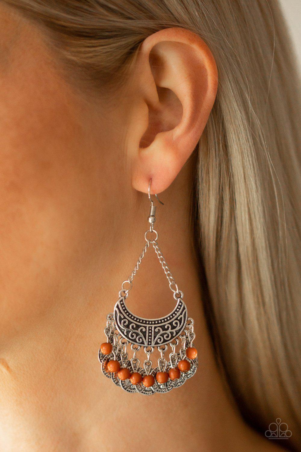 Sahara Treasure Brown and Silver Earrings - Paparazzi Accessories- lightbox - CarasShop.com - Paparazzi Jewelry by Cara Jewels