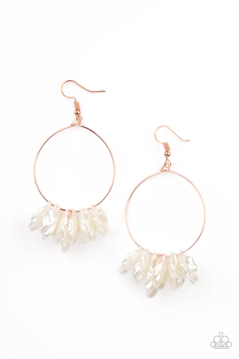 Sailboats and Seashells Copper and White Shell Earrings - Paparazzi Accessories- lightbox - CarasShop.com - Paparazzi Jewelry by Cara Jewels
