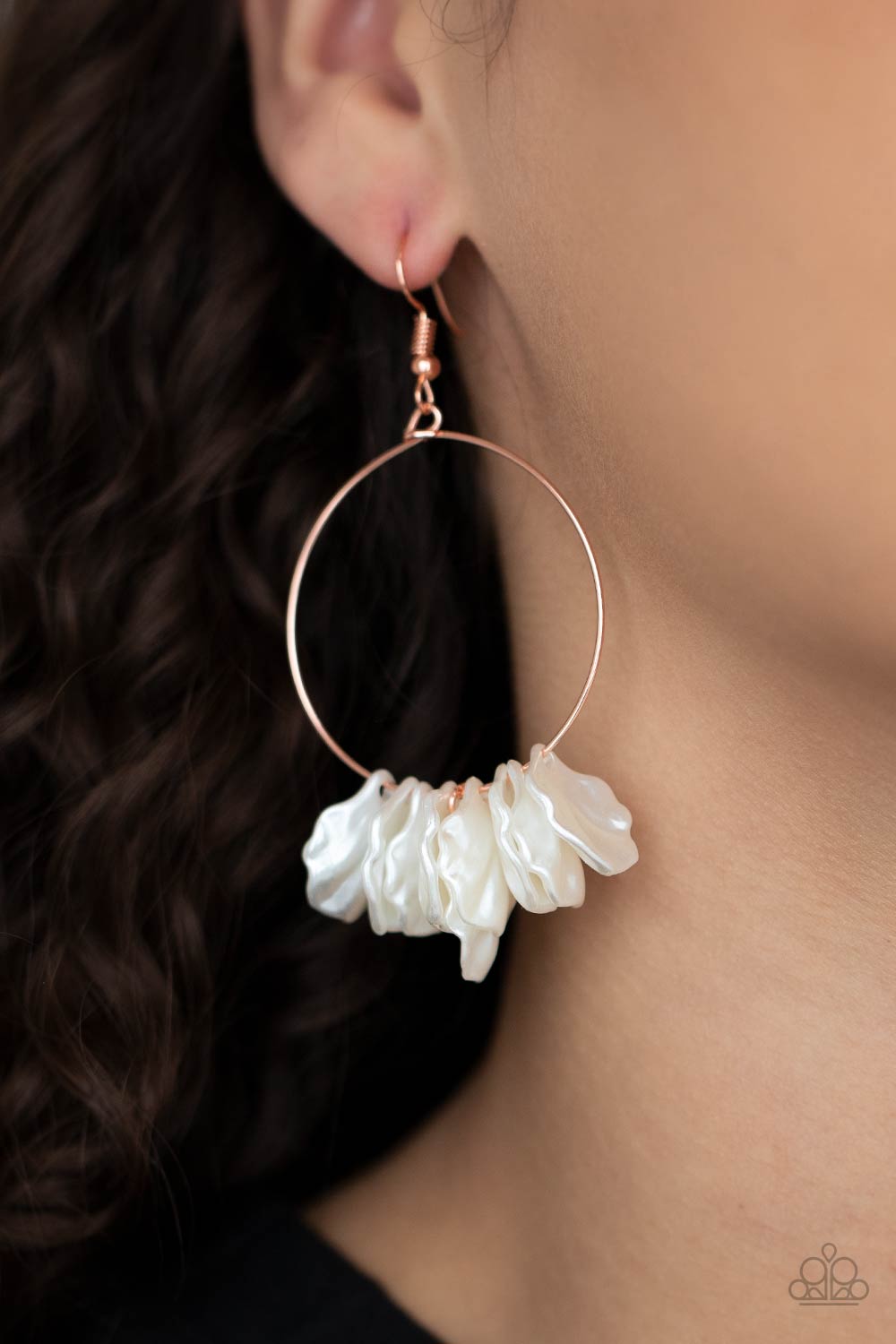 Sailboats and Seashells Copper and White Shell Earrings - Paparazzi Accessories- lightbox - CarasShop.com - Paparazzi Jewelry by Cara Jewels