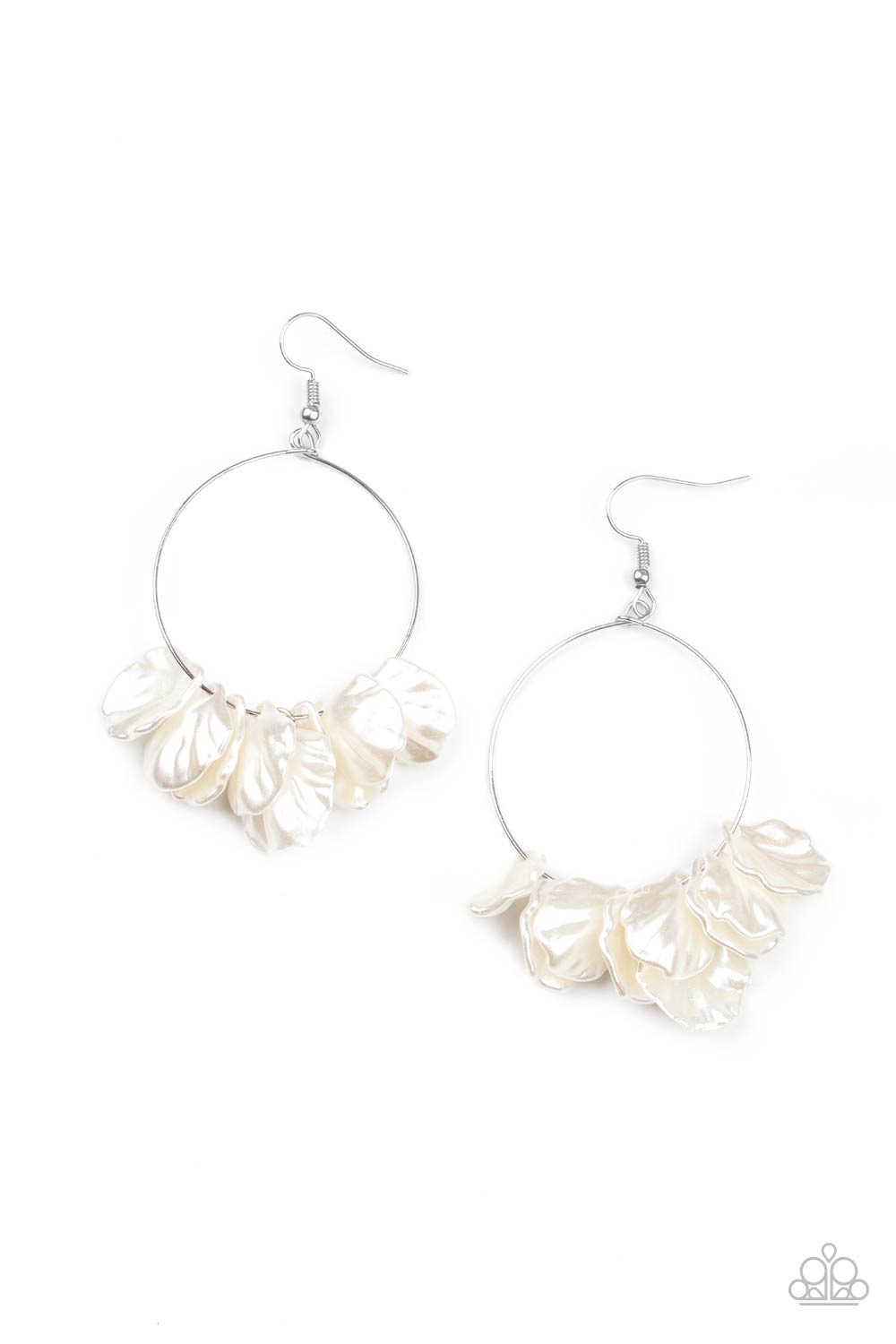 Sailboats and Seashells White Pearly Shell Earrings - Paparazzi Accessories- lightbox - CarasShop.com - Paparazzi Jewelry by Cara Jewels