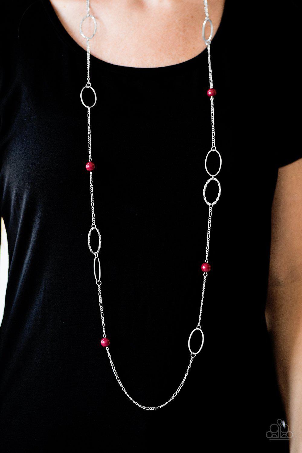 Sailing Through Sicily Red and Silver Necklace - Paparazzi Accessories- on model - CarasShop.com - Paparazzi Jewelry by Cara Jewels