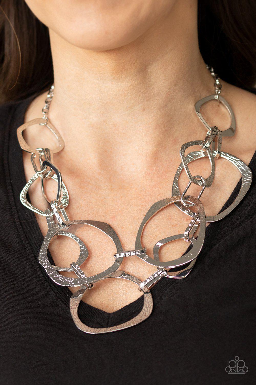 Salvage Yard Silver Necklace - Paparazzi Accessories- on model - CarasShop.com - Paparazzi Jewelry by Cara Jewels
