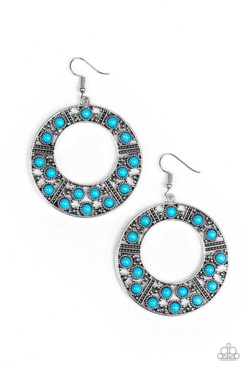 San Diego Samba Blue and Silver Earrings - Paparazzi Accessories- lightbox - CarasShop.com - Paparazzi Jewelry by Cara Jewels