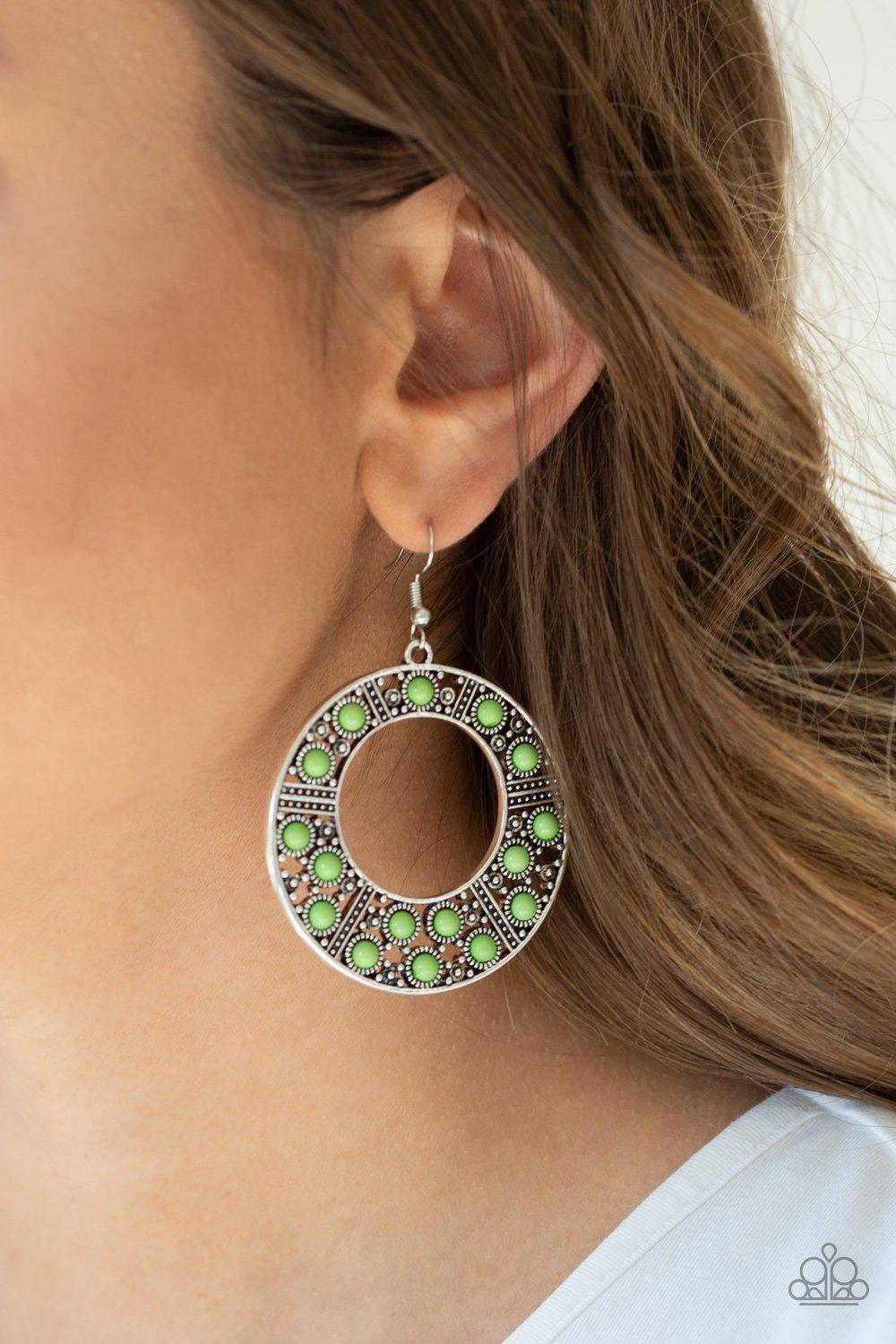San Diego Samba Green Earrings - Paparazzi Accessories- lightbox - CarasShop.com - Paparazzi Jewelry by Cara Jewels