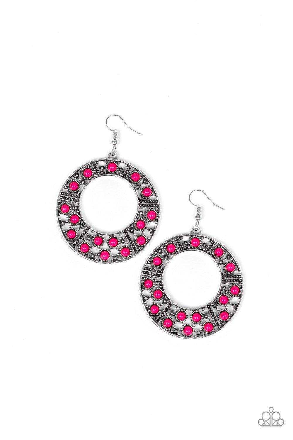 San Diego Samba Pink and Silver Earrings - Paparazzi Accessories- lightbox - CarasShop.com - Paparazzi Jewelry by Cara Jewels