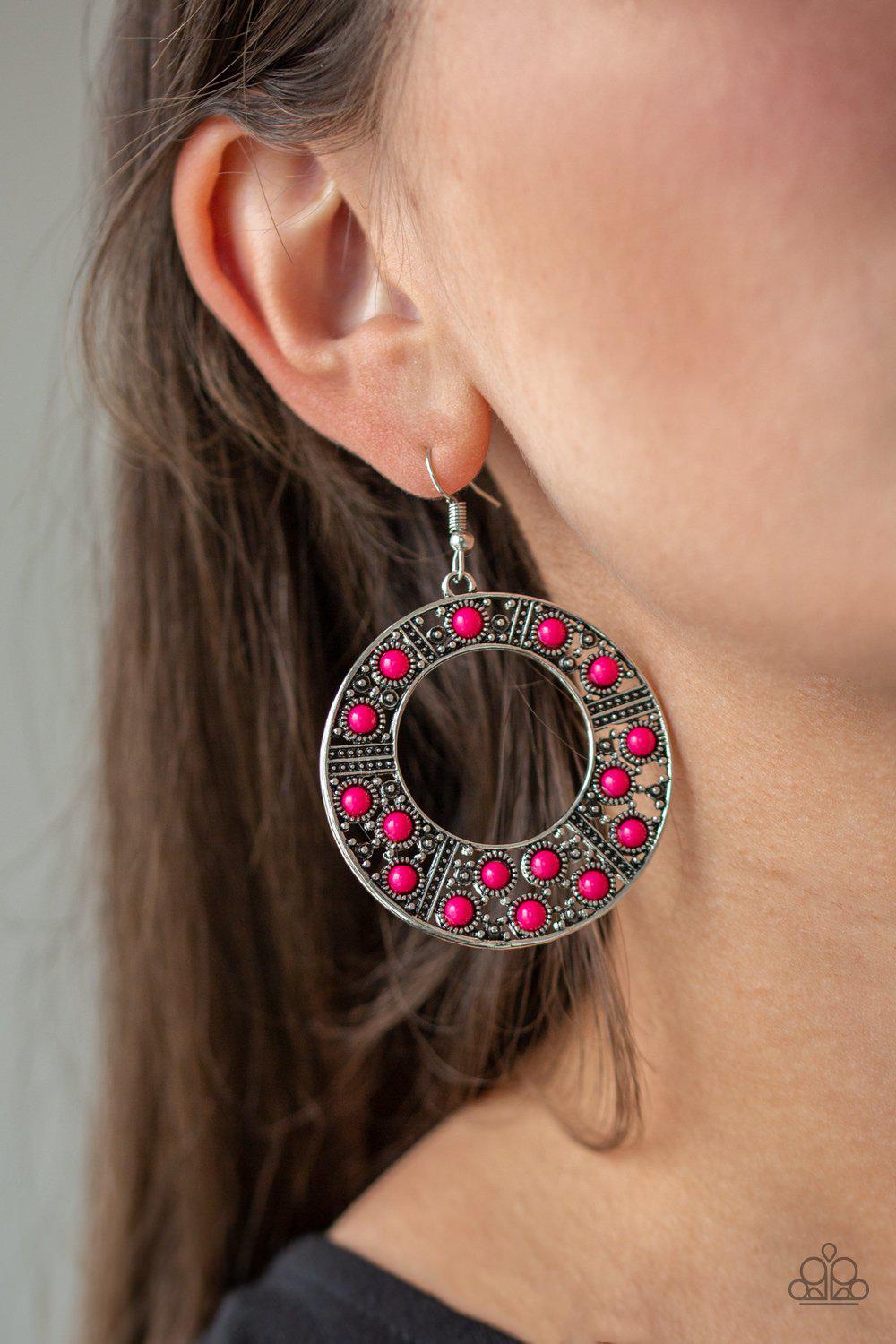San Diego Samba Pink and Silver Earrings - Paparazzi Accessories- lightbox - CarasShop.com - Paparazzi Jewelry by Cara Jewels