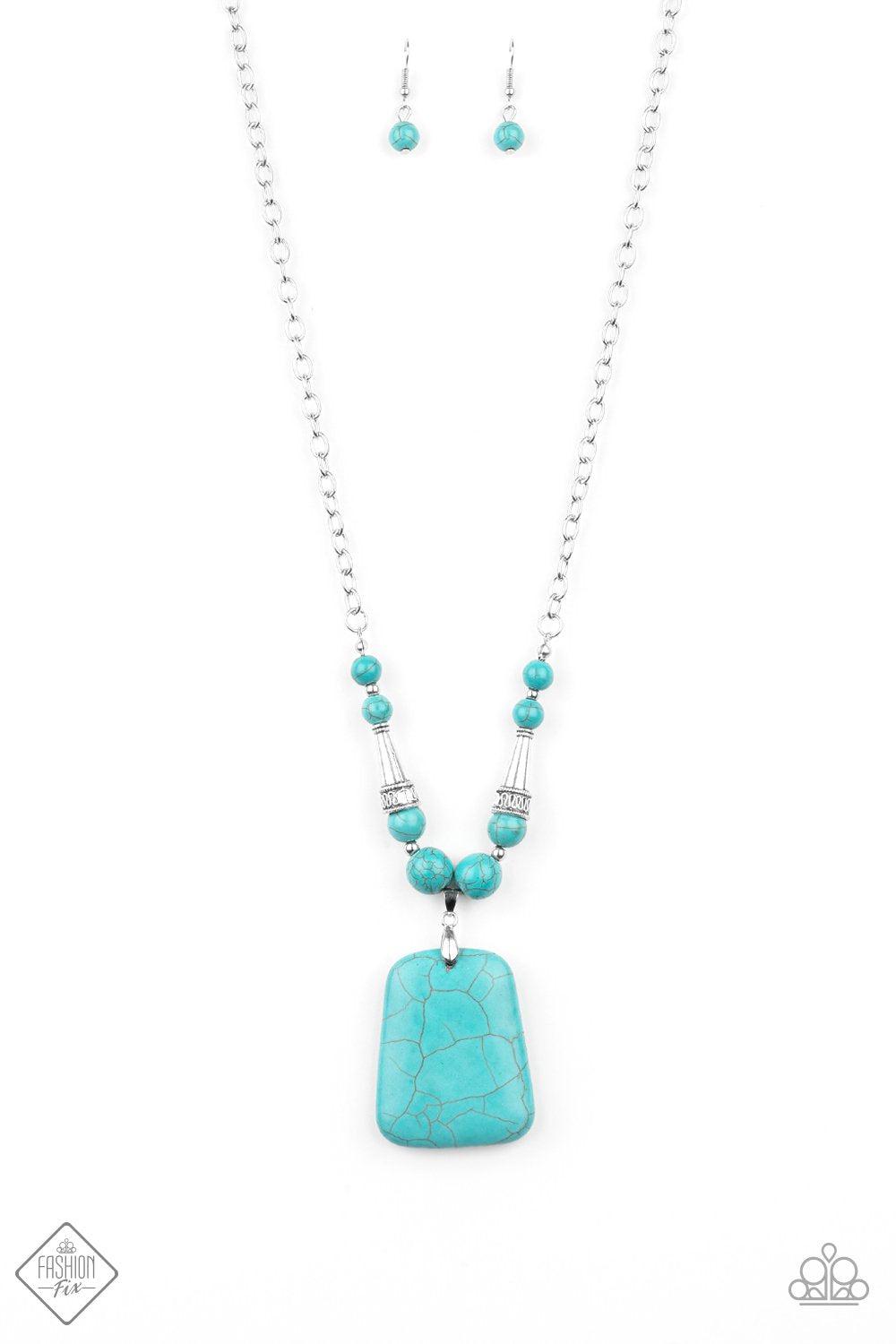 Sandstone Oasis Turquoise Blue Stone Necklace - Paparazzi Accessories - free matching earrings -CarasShop.com - Paparazzi Jewelry by Cara Jewels