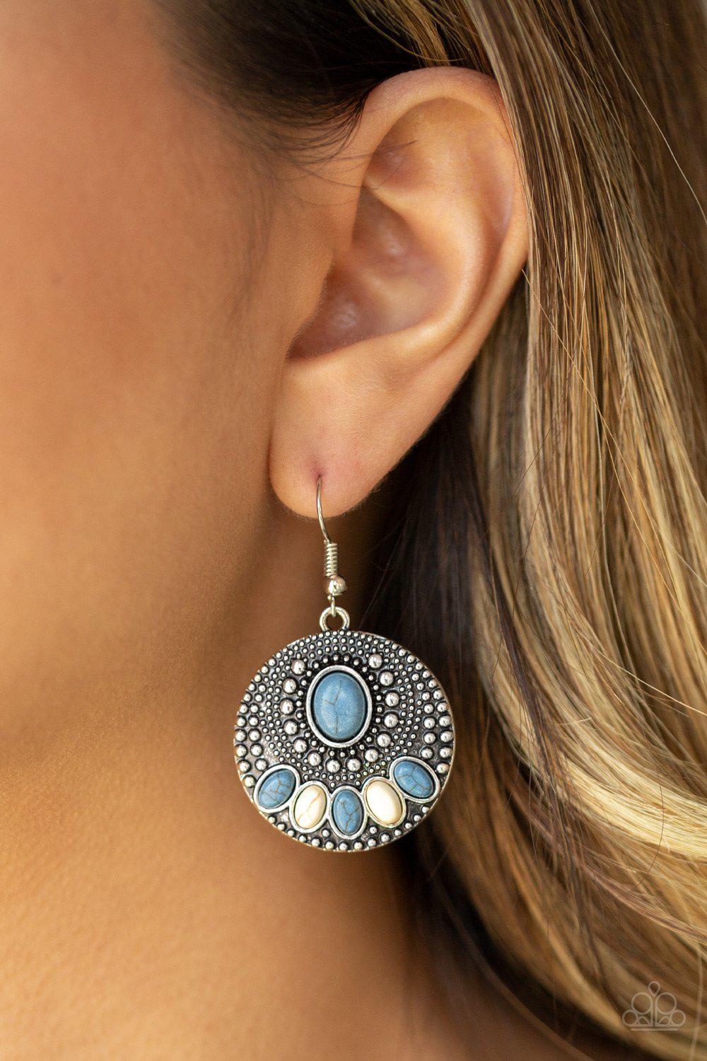 Sandstone Paradise Blue and White Stone Earrings - Paparazzi Accessories- lightbox - CarasShop.com - Paparazzi Jewelry by Cara Jewels