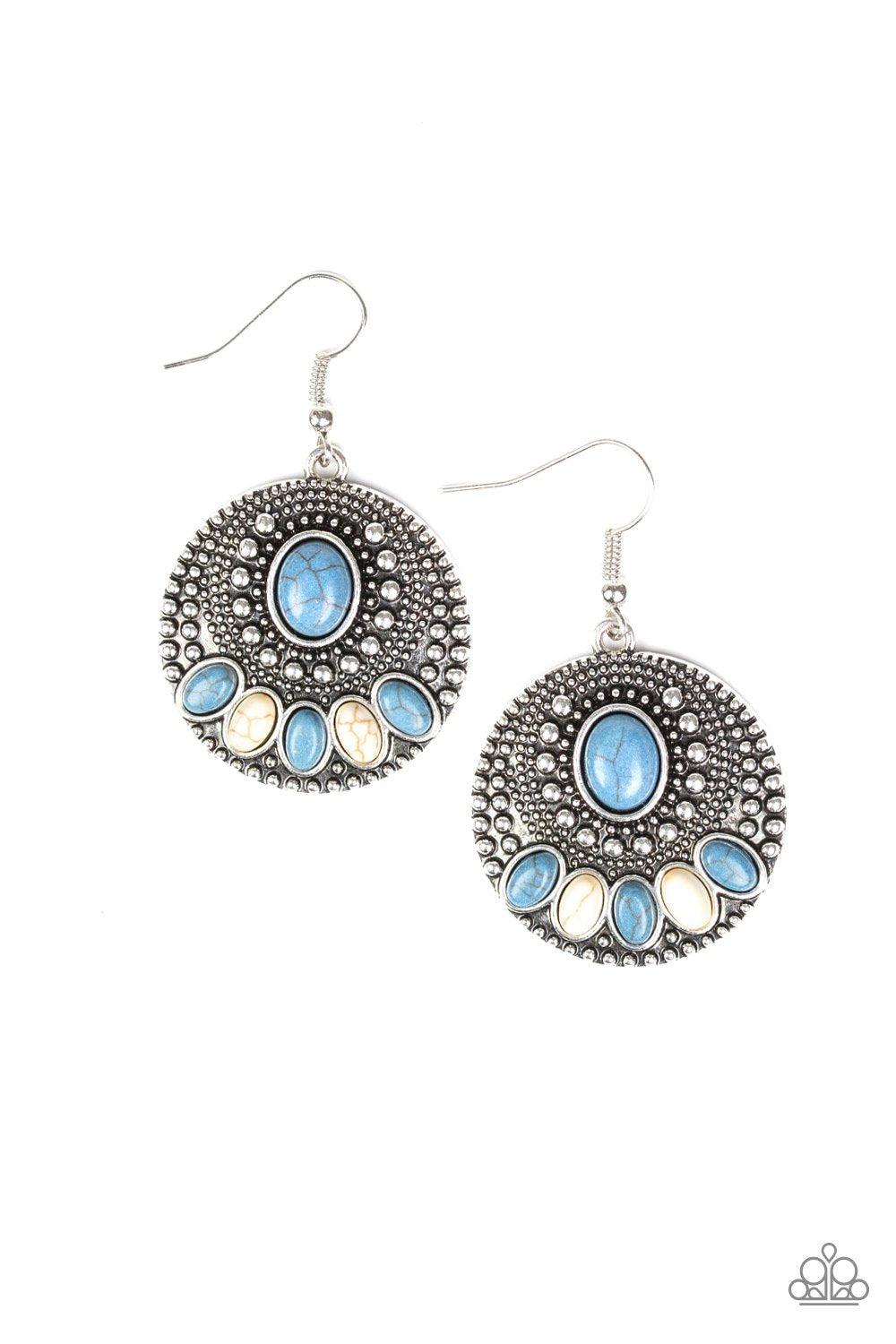 Sandstone Paradise Blue and White Stone Earrings - Paparazzi Accessories- on model - CarasShop.com - Paparazzi Jewelry by Cara Jewels
