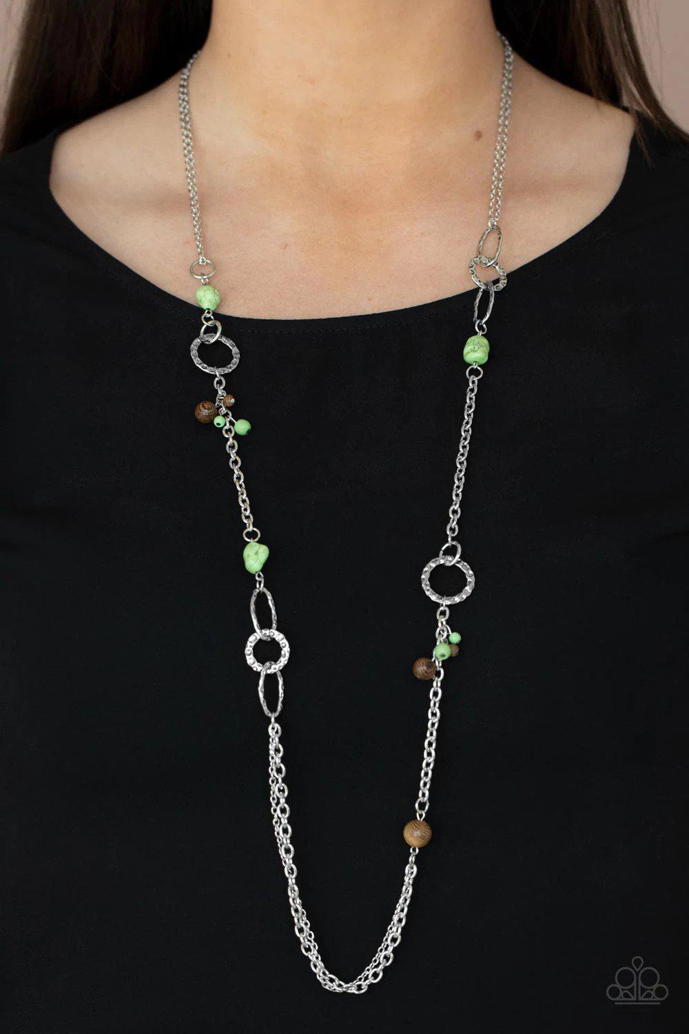 Sandstone Safari Green Stone Necklace - Paparazzi Accessories- on model - CarasShop.com - Paparazzi Jewelry by Cara Jewels