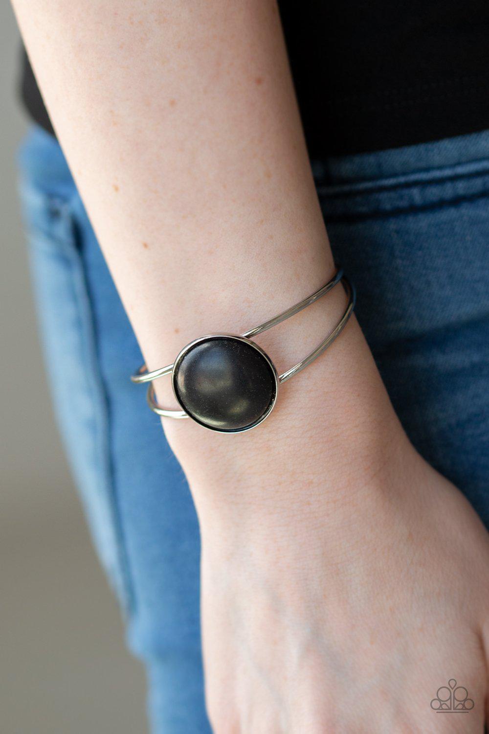 Sandstone Serenity Black Stone Cuff Bracelet - Paparazzi Accessories- lightbox - CarasShop.com - Paparazzi Jewelry by Cara Jewels