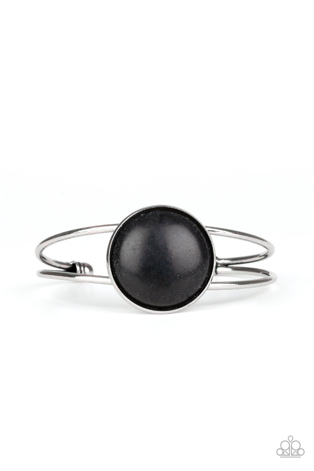 Sandstone Serenity Black Stone Cuff Bracelet - Paparazzi Accessories- on model - CarasShop.com - Paparazzi Jewelry by Cara Jewels