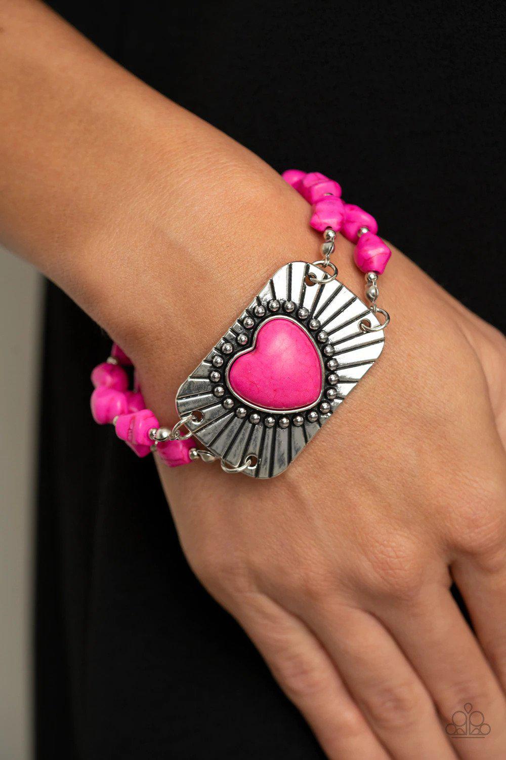 Sandstone Sweetheart Pink Bracelet - Paparazzi Accessories- on model - CarasShop.com - Paparazzi Jewelry by Cara Jewels