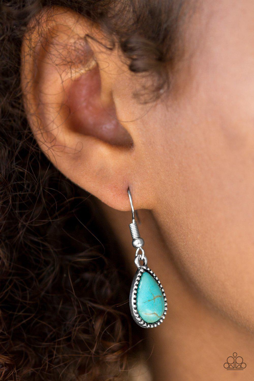 Sandstone Symphony Turquoise Blue Stone Teardrop Earrings - Paparazzi Accessories- lightbox - CarasShop.com - Paparazzi Jewelry by Cara Jewels