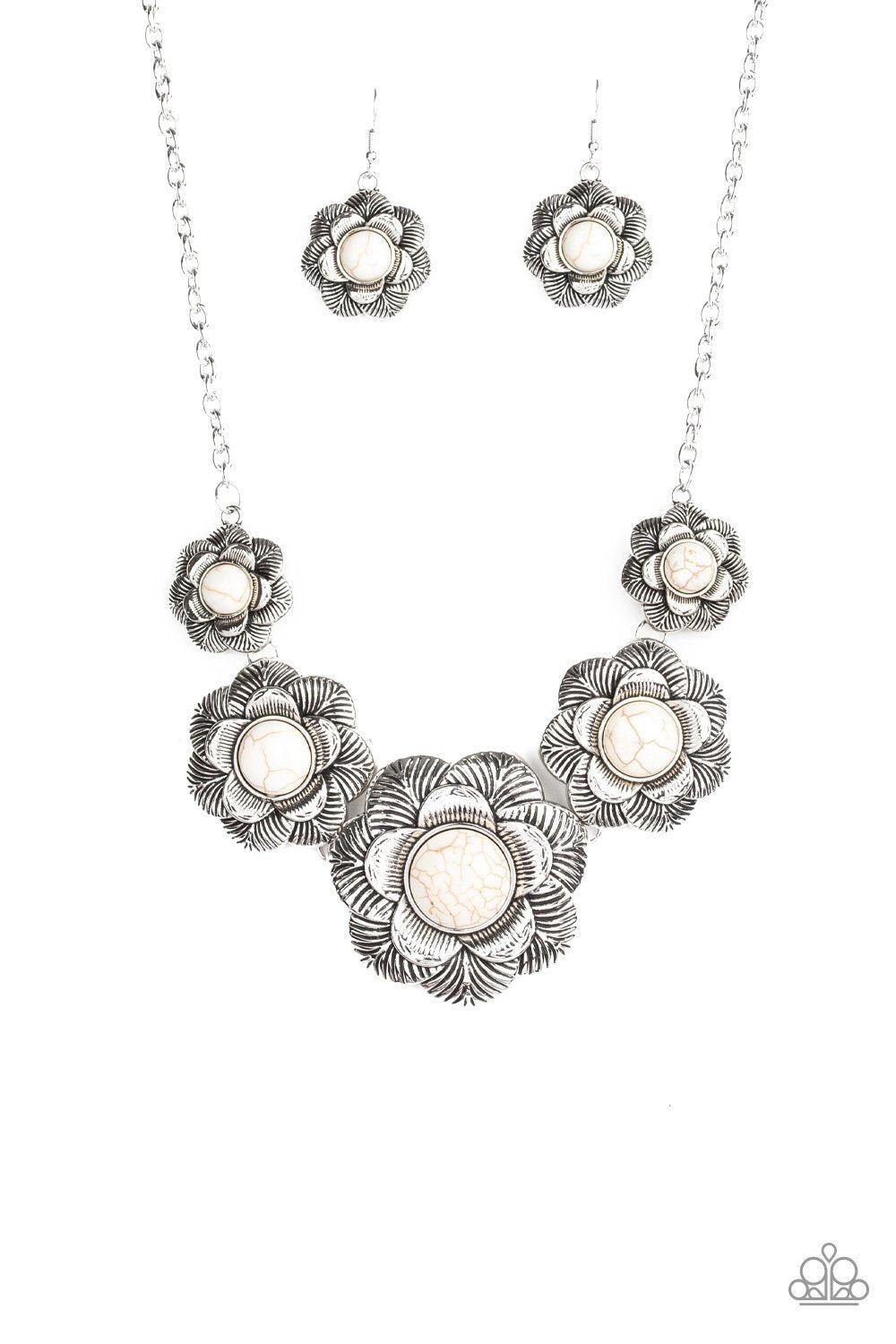 Santa Fe Hills White Stone Flower Necklace - Paparazzi Accessories- lightbox - CarasShop.com - Paparazzi Jewelry by Cara Jewels