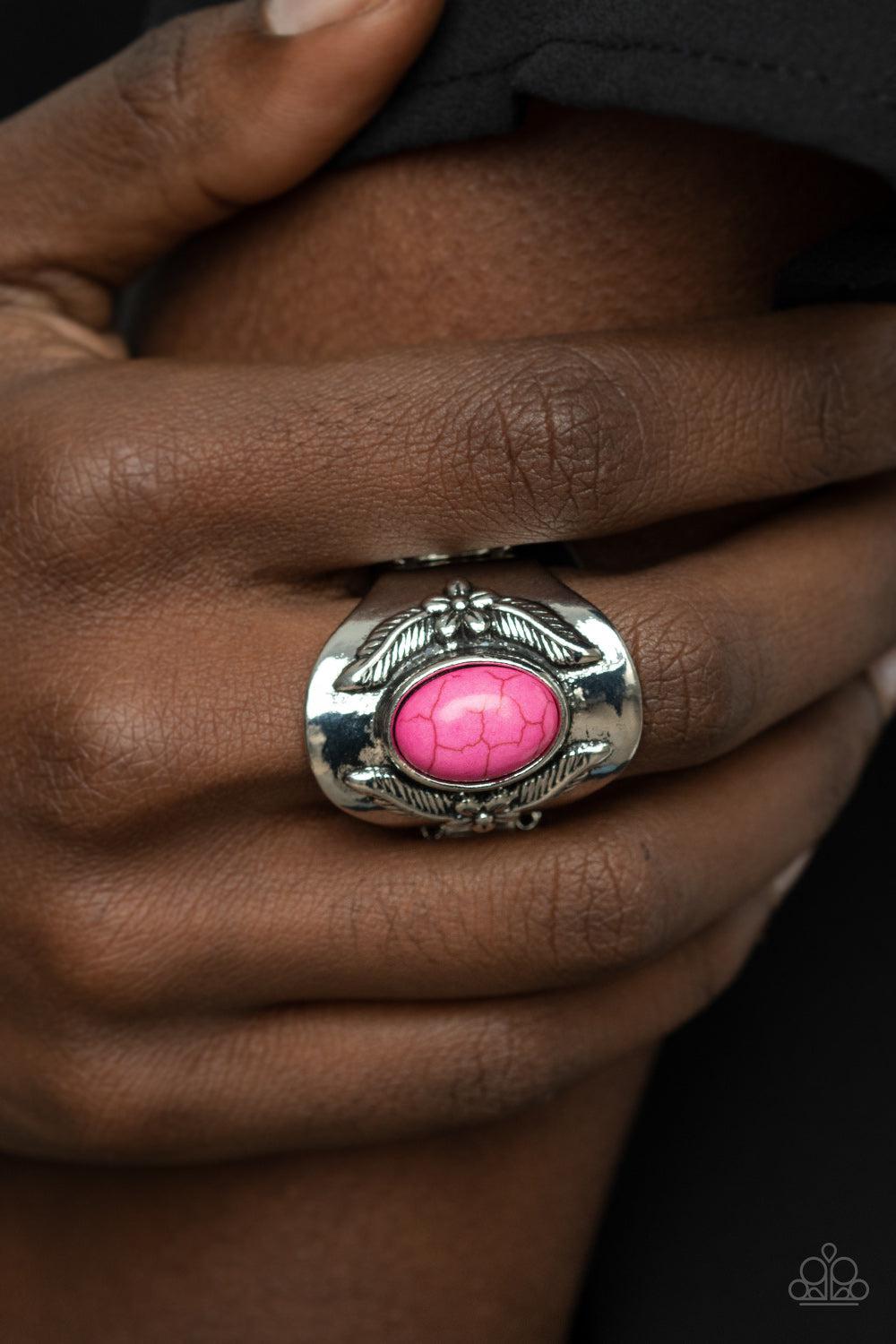 Santa Fe Sanctuary Pink Ring - Paparazzi Accessories- on model - CarasShop.com - Paparazzi Jewelry by Cara Jewels
