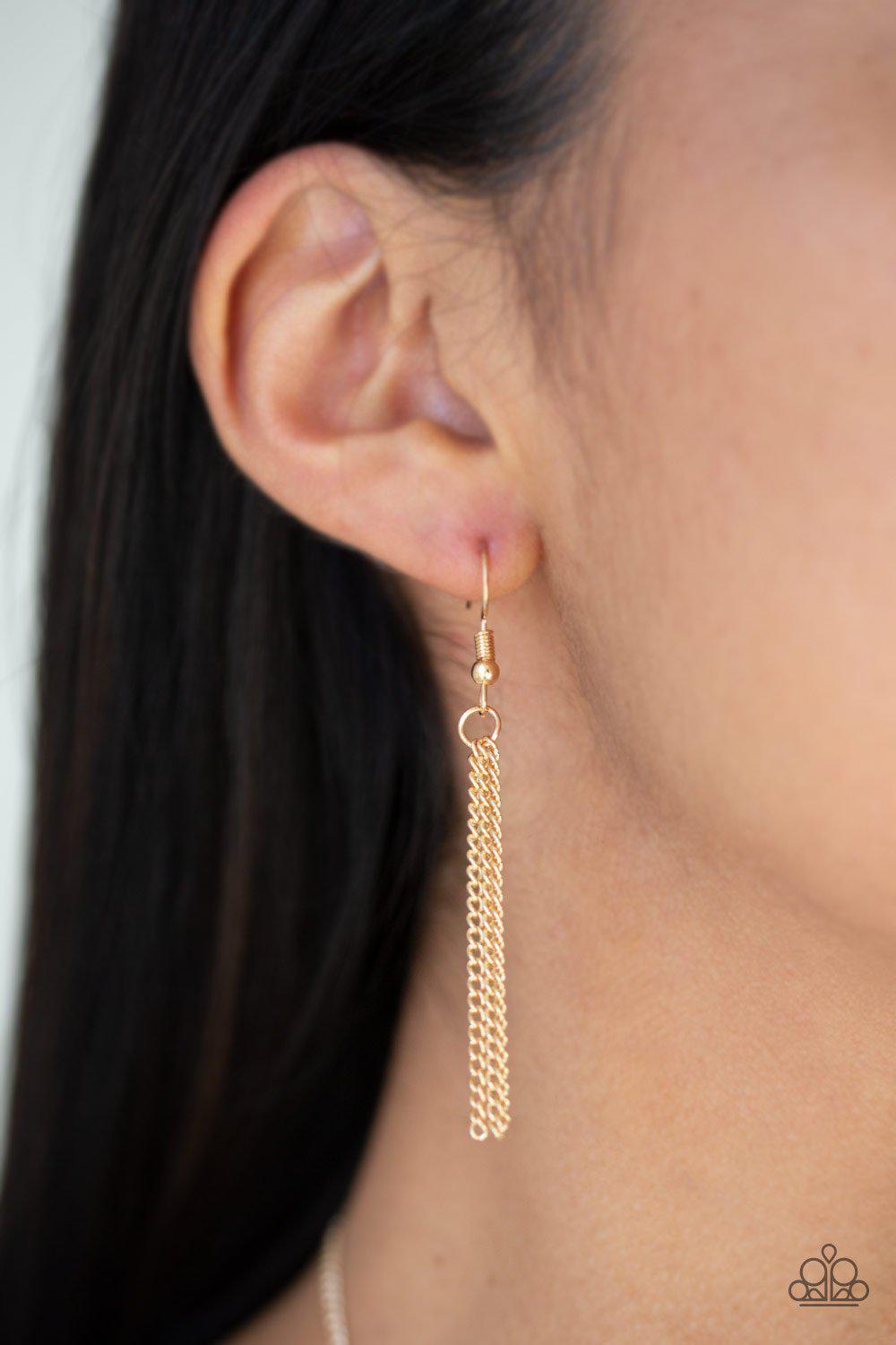 Santa Fe Simplicity Gold and Black Stone Pendant Necklace - Paparazzi Accessories - free matching earrings -CarasShop.com - Paparazzi Jewelry by Cara Jewels