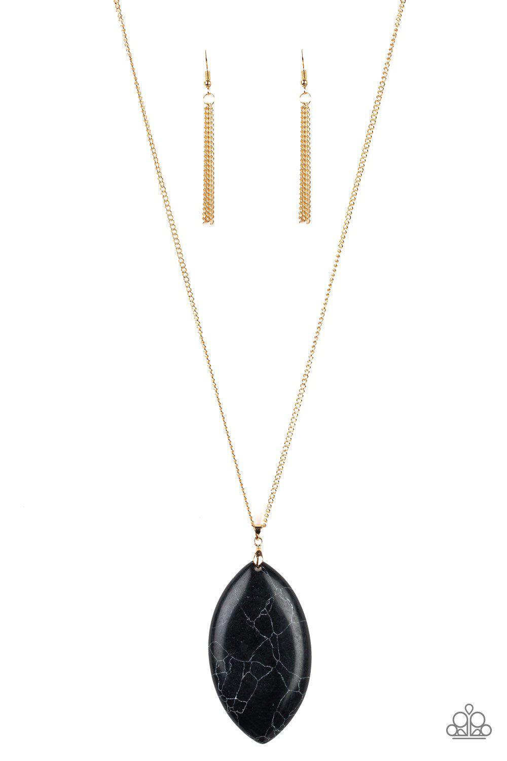 Santa Fe Simplicity Gold and Black Stone Pendant Necklace - Paparazzi Accessories- lightbox - CarasShop.com - Paparazzi Jewelry by Cara Jewels