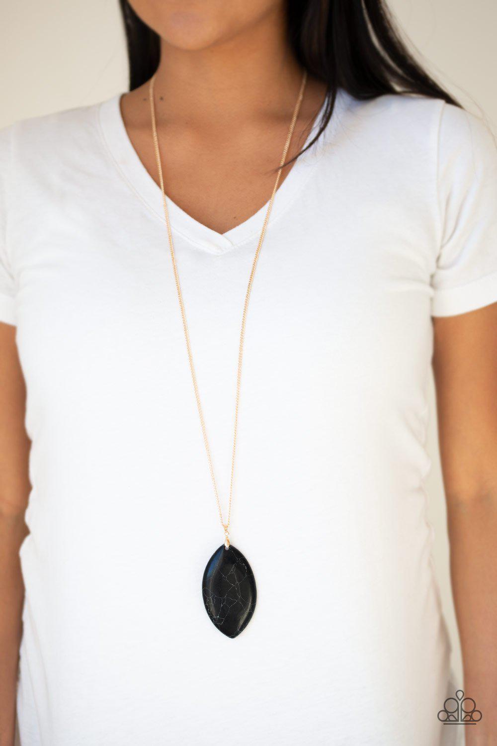 Santa Fe Simplicity Gold and Black Stone Pendant Necklace - Paparazzi Accessories- lightbox - CarasShop.com - Paparazzi Jewelry by Cara Jewels