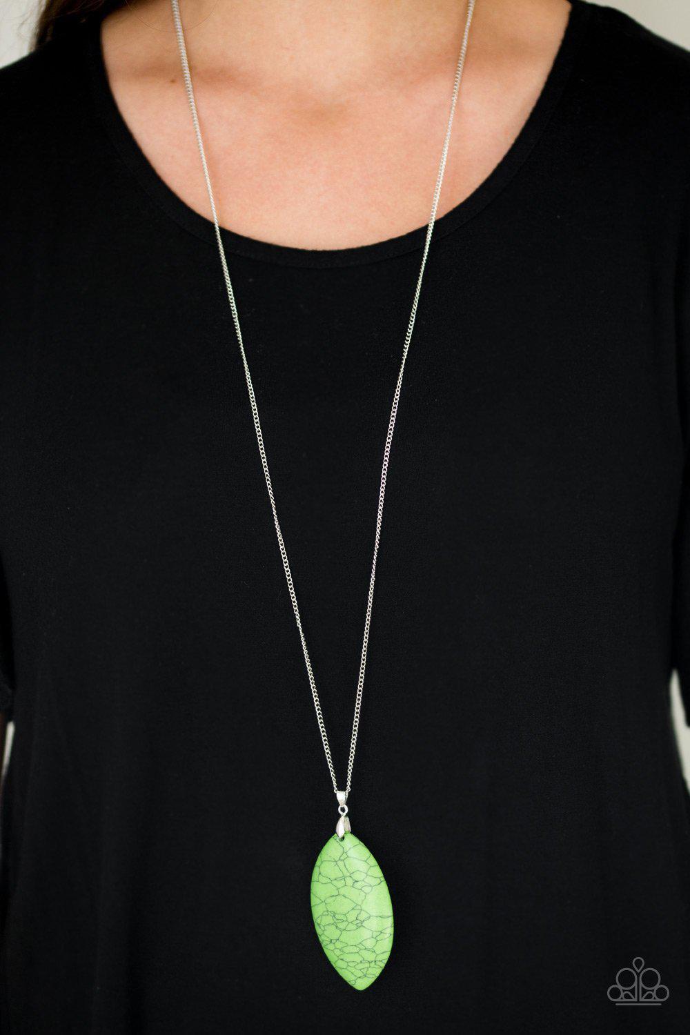 Santa Fe Simplicity Green Stone Pendant Necklace - Paparazzi Accessories- on model - CarasShop.com - Paparazzi Jewelry by Cara Jewels