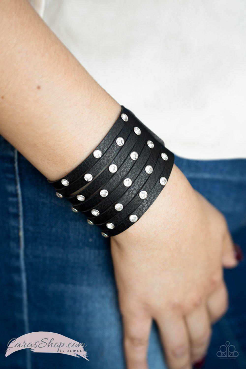 Sass Squad - Black Leather Wrap Snap Bracelet - Paparazzi Accessories- lightbox - CarasShop.com - Paparazzi Jewelry by Cara Jewels